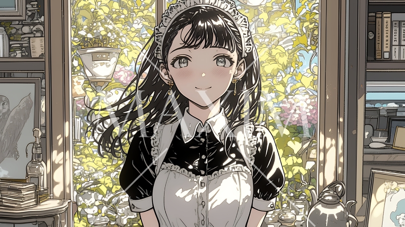 メード姿の若い女性