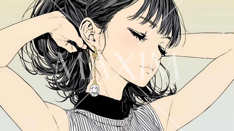 髪をかきあげている（なでている）若い女性