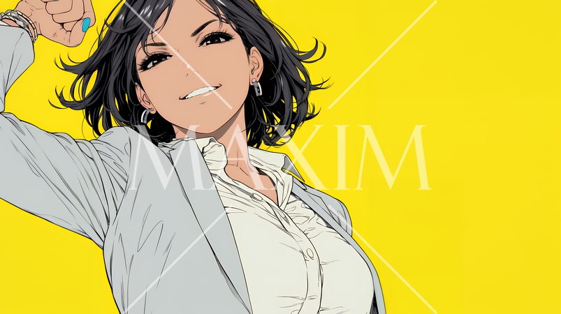 ガッツポーズ（拳を握って力強く）をしているビジネスウーマン