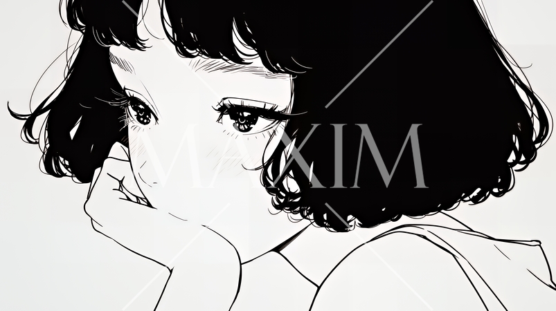 輝く瞳で見つめる好奇心旺盛な若い女性（シンプルな色使い）