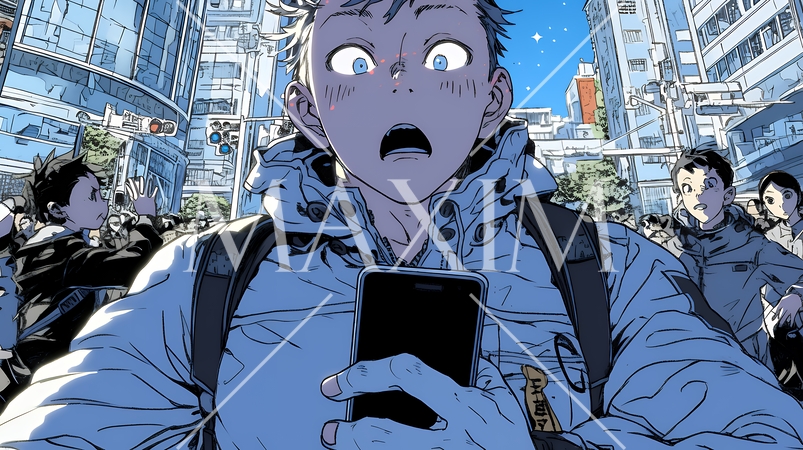 スマホの画面を見て驚いている若い男性