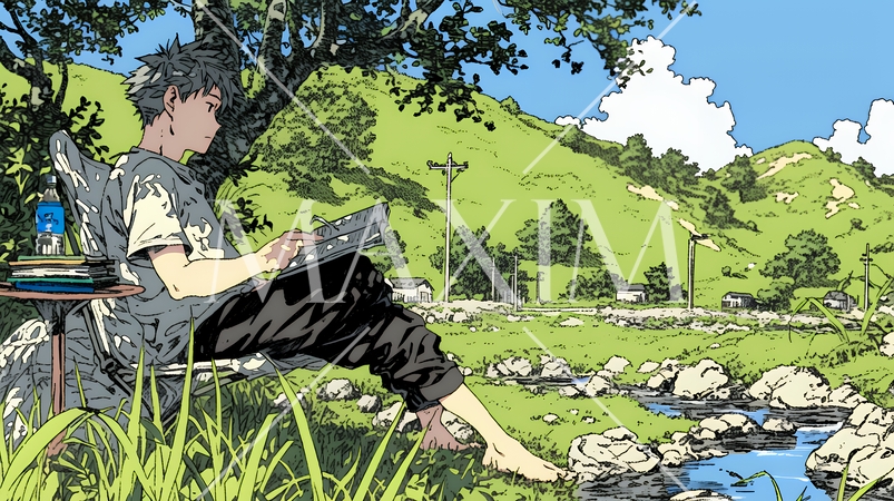 デジタルデトックス：電子機器から解放され、自然の中で読書を楽しむ男性