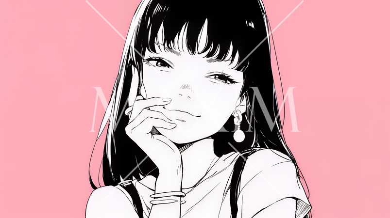 悪巧みをしている女性（シンプルな色使い）