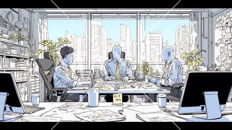 資料を見ながら打ち合わせをする会社員｜オフィスのビジネスミーティングイメージ