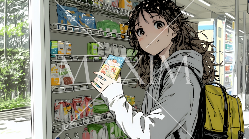 コンビニで新作スイーツを物色中の若い女性