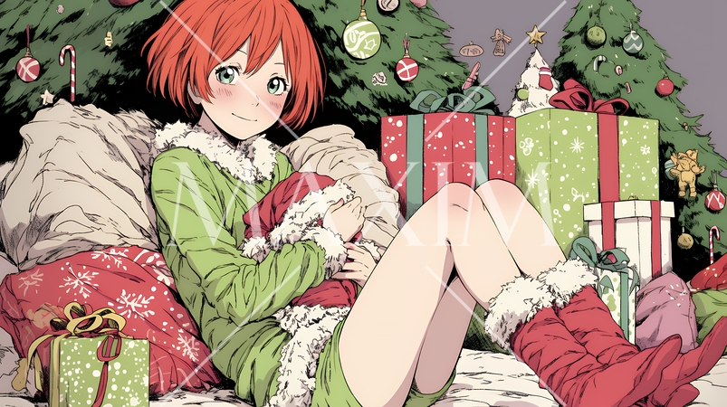 クリスマスプレゼントをたくさんもらって大喜びの若い女性