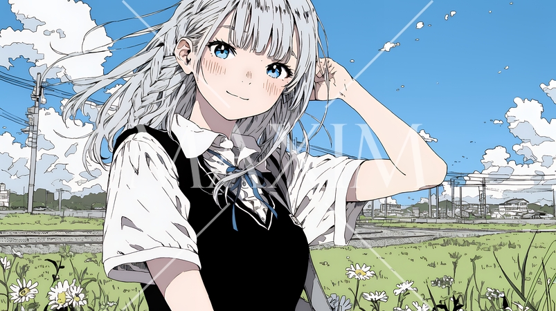 制服姿の女子高生：田舎道を通学