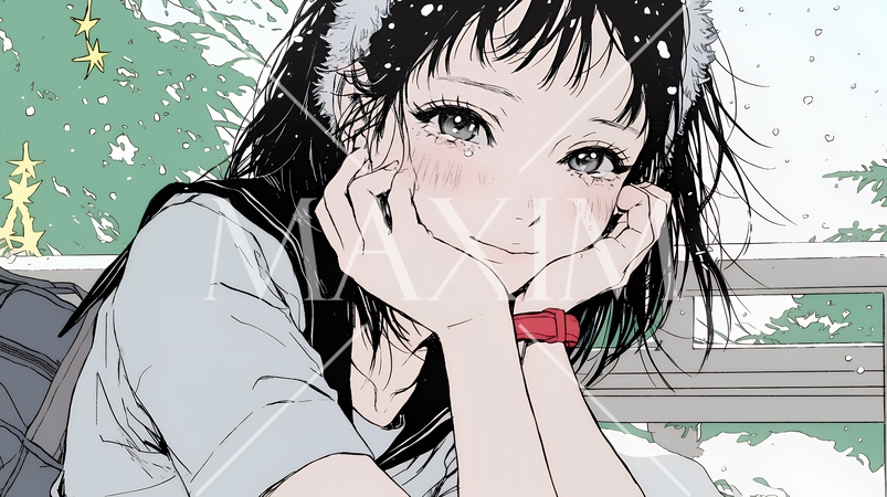 涙ぐむ制服姿の女子高生