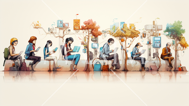 コンピューターと人間の交流：人がデバイスを操作する、情報交換の様子