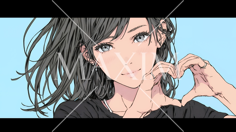 ハートマークを手で作り愛情表現をしている若い女性