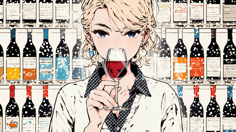 赤ワインをテイスティングしている若い女性ソムリエ