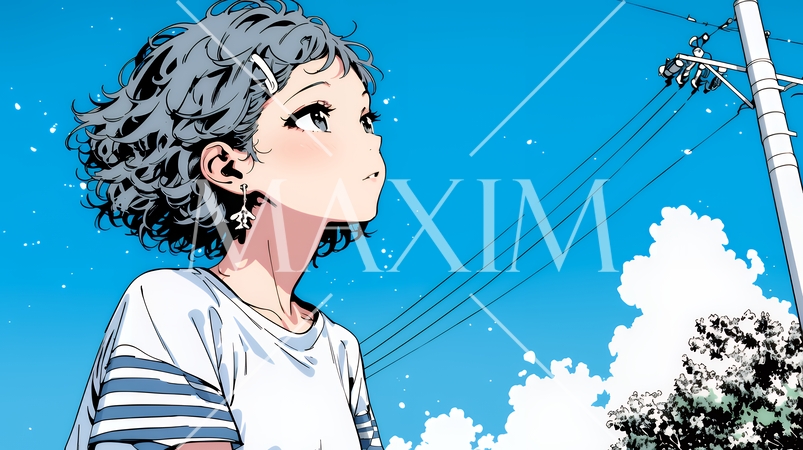 ぼんやり空を見上げている若い女性