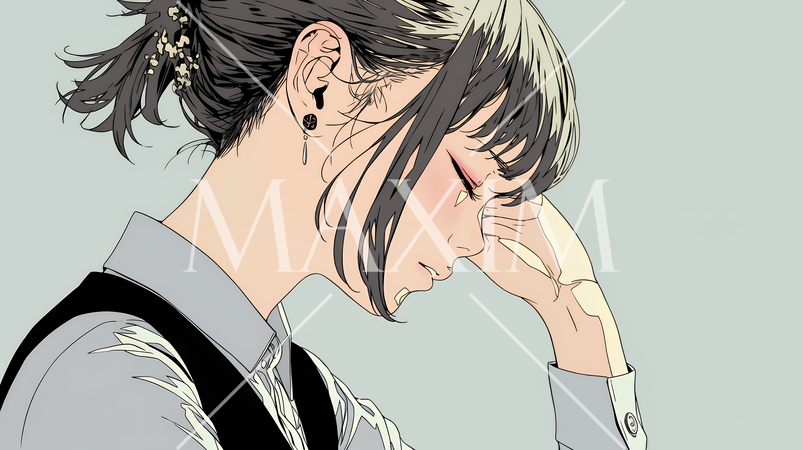 ミスやトラブルを反省して謝る若い女性｜申し訳なさそうな表情のビジネスイメージイラスト