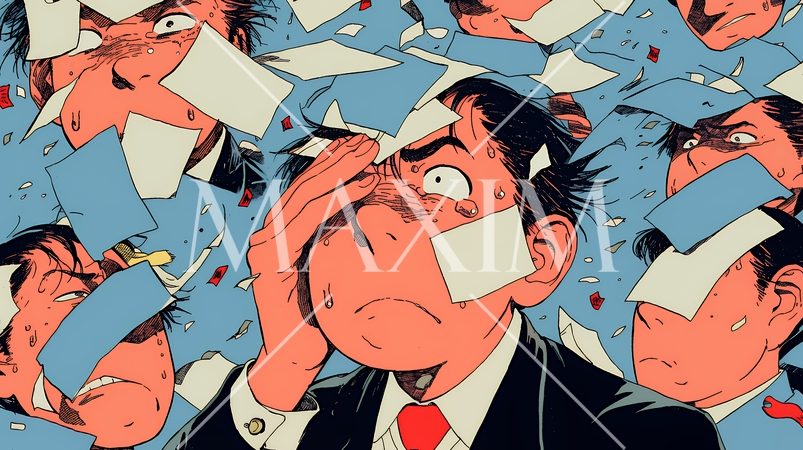 深夜残業で疲弊する会社員｜過労とストレスに悩むビジネスパーソン（ブラック企業イメージ）