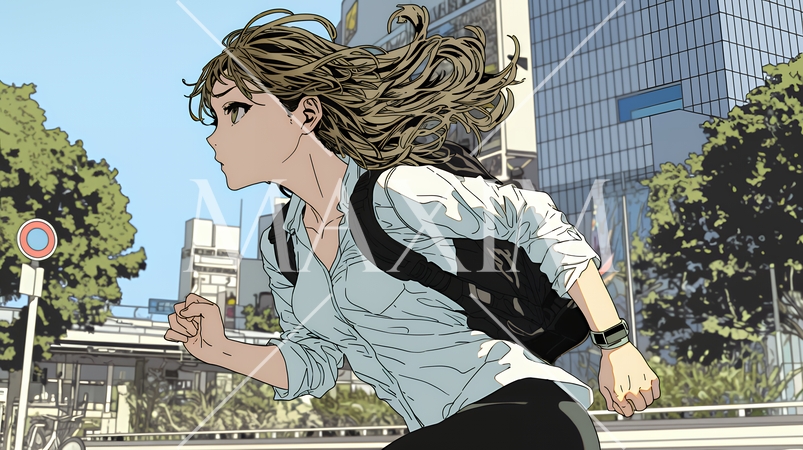 遅刻しそうで猛ダッシュをしている若い女性