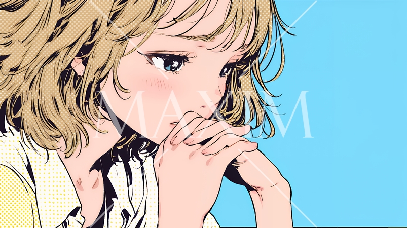 唇を噛んで不安そうな表情をしている若い女性