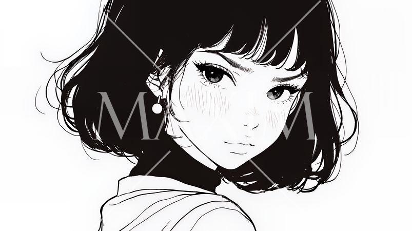 悲しげな目で微笑む（Smiling with sad eyes）若い女性（シンプルな色使い）