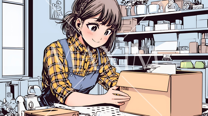 引っ越しの荷造り・荷解きをしている若い女性