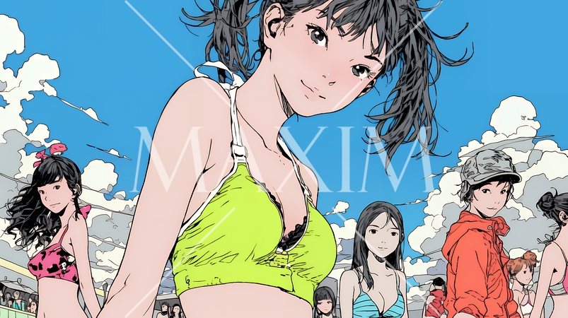 ビーチリゾートを満喫する若い女友達たち