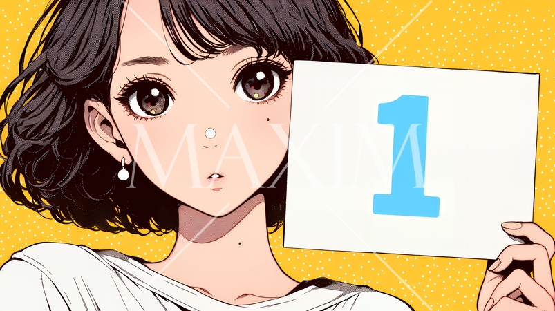 数字の「1」を掲げている若い女性