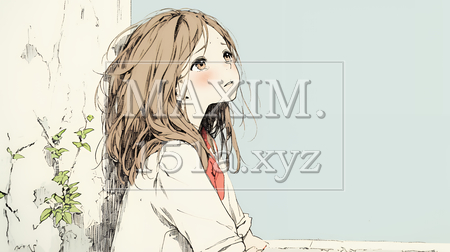 寂しそうに壁に寄りかかる女の子｜孤独と哀愁を感じる女性の人物イラスト（イラストID:6809629-18132）