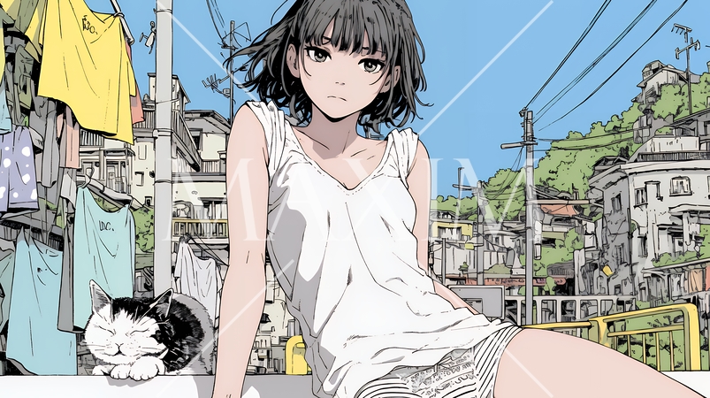 下着姿でくつろいでいる若い女性