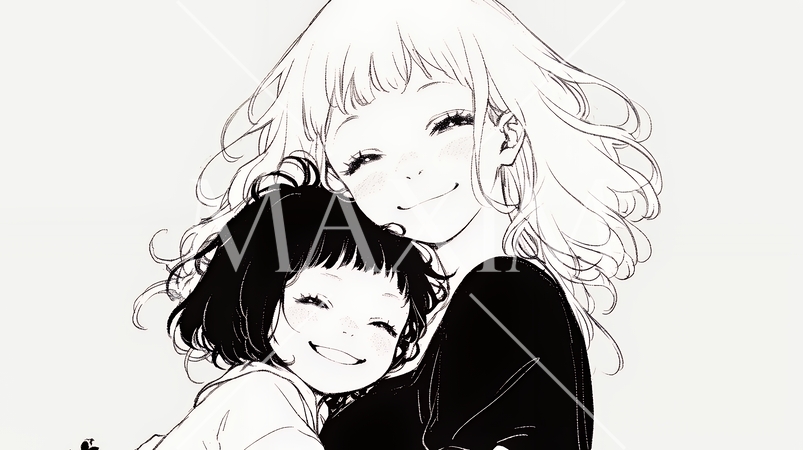 赤ん坊と母親（シンプルな色使い）