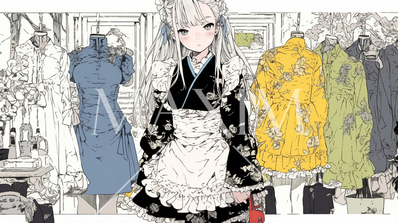 原宿のゴシックロリータファッション店で衣装を試着中の若い女性