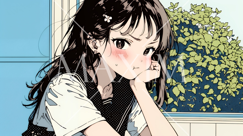 「ふん！」という表情でそっぽを向いている制服を着た女子高生