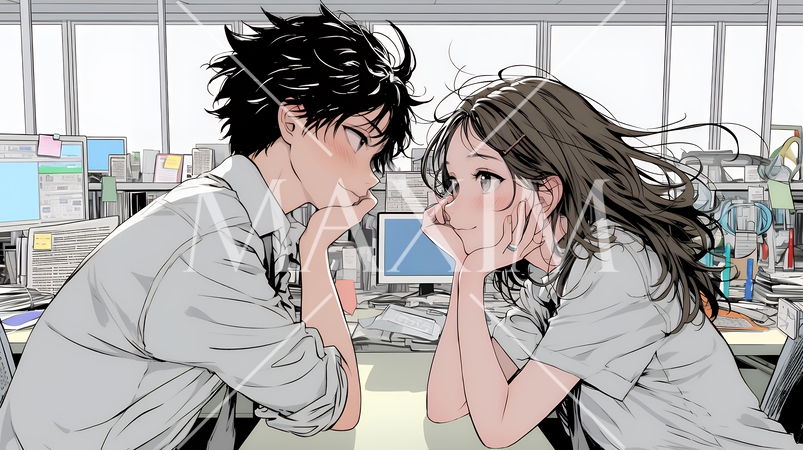 オフィスラブ（社内恋愛）をしている若いカップル