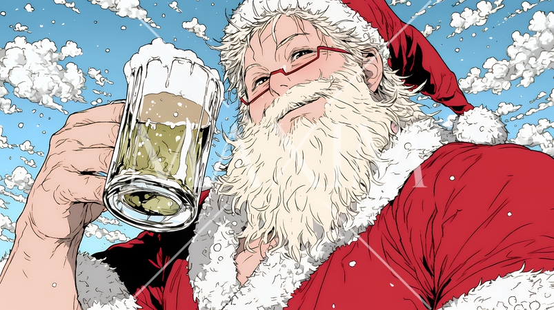 豪快にビールを飲んでいるサンタクロース