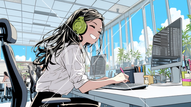 近代的なコールセンターのオフィスで働く女性オペレーター