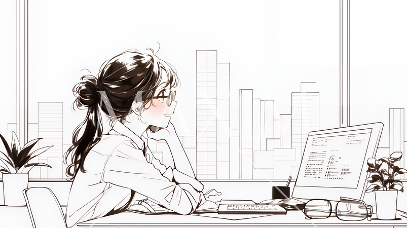 企画書を作成しているビジネスパーソン（シンプルな色使い）