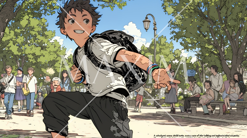 元気に駆け回っている小学生の男の子