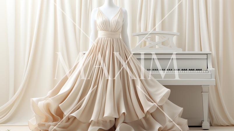 白いピアノと白いウェディングドレス