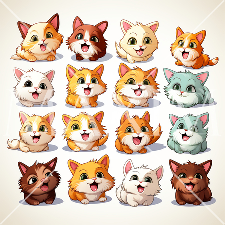 色々な表情のネコのアイコンのリファレンスシート