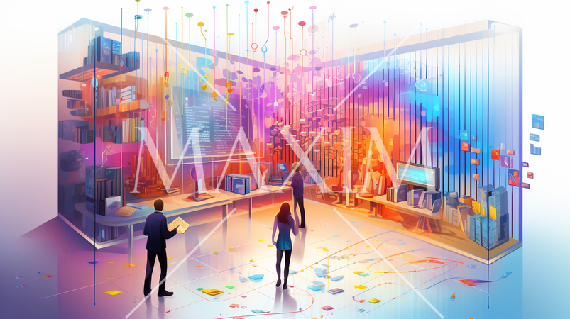 ビッグデータとAI：データ解析、AIが洞察を得る、データセンターの様子。