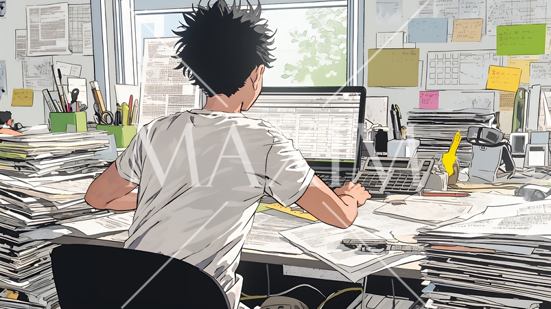 確定申告書類作成に没頭している個人事業主