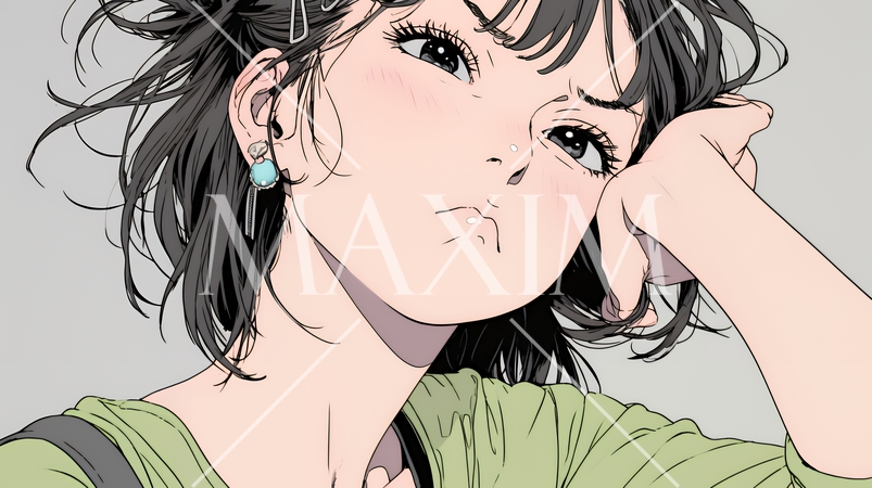 イライラした表情で口をとがらせて舌打ちをしている若い女性