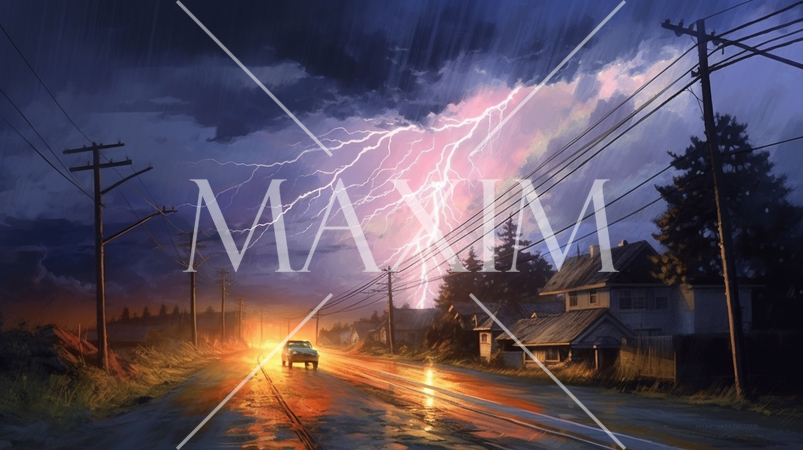 夜の落雷の水彩画