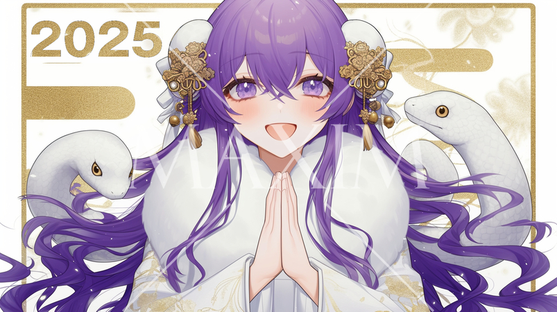 白蛇と美少女が深淵を祝ってくれます：新年合掌