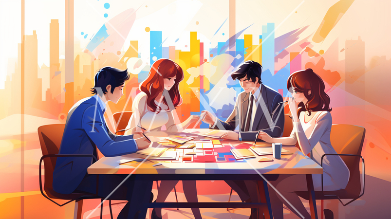 課や部のチーム会議を開いている様子