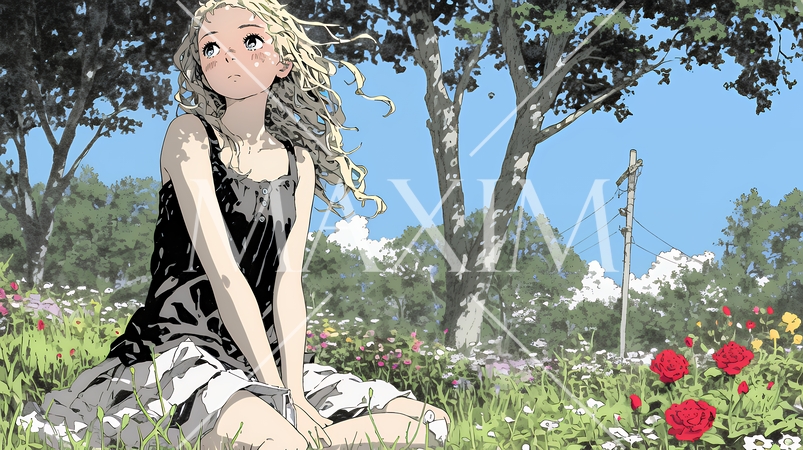 バラ園を散策している若い女性