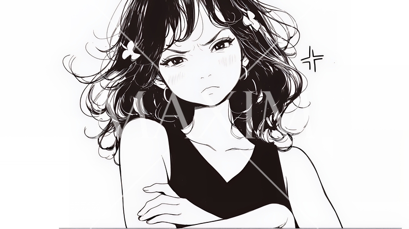 Noという表現を思いっきり顔に表しているる女性（シンプルな色使い）