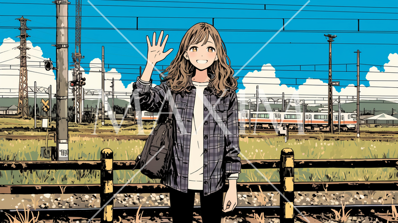 手を振って挨拶している若い女性