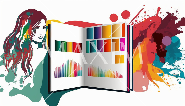 資料作成している女性：レポート、プレゼンテーション資料の作成。