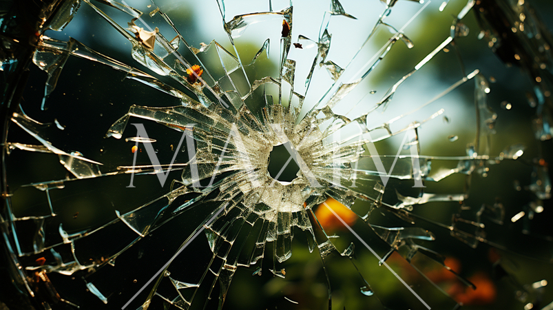 ガラスにできた弾痕：精緻CG