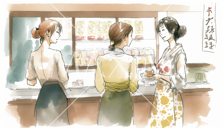 デパ地下のせんべい売場での客と店員のやりとり