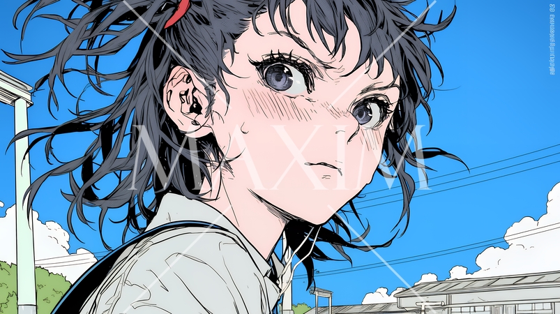 パニック状態の制服を着た女子高生