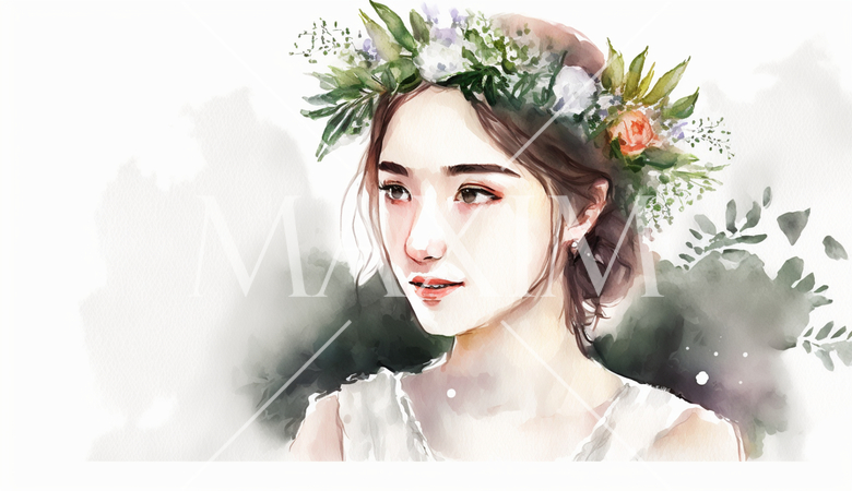 花嫁ポートレート：水彩画